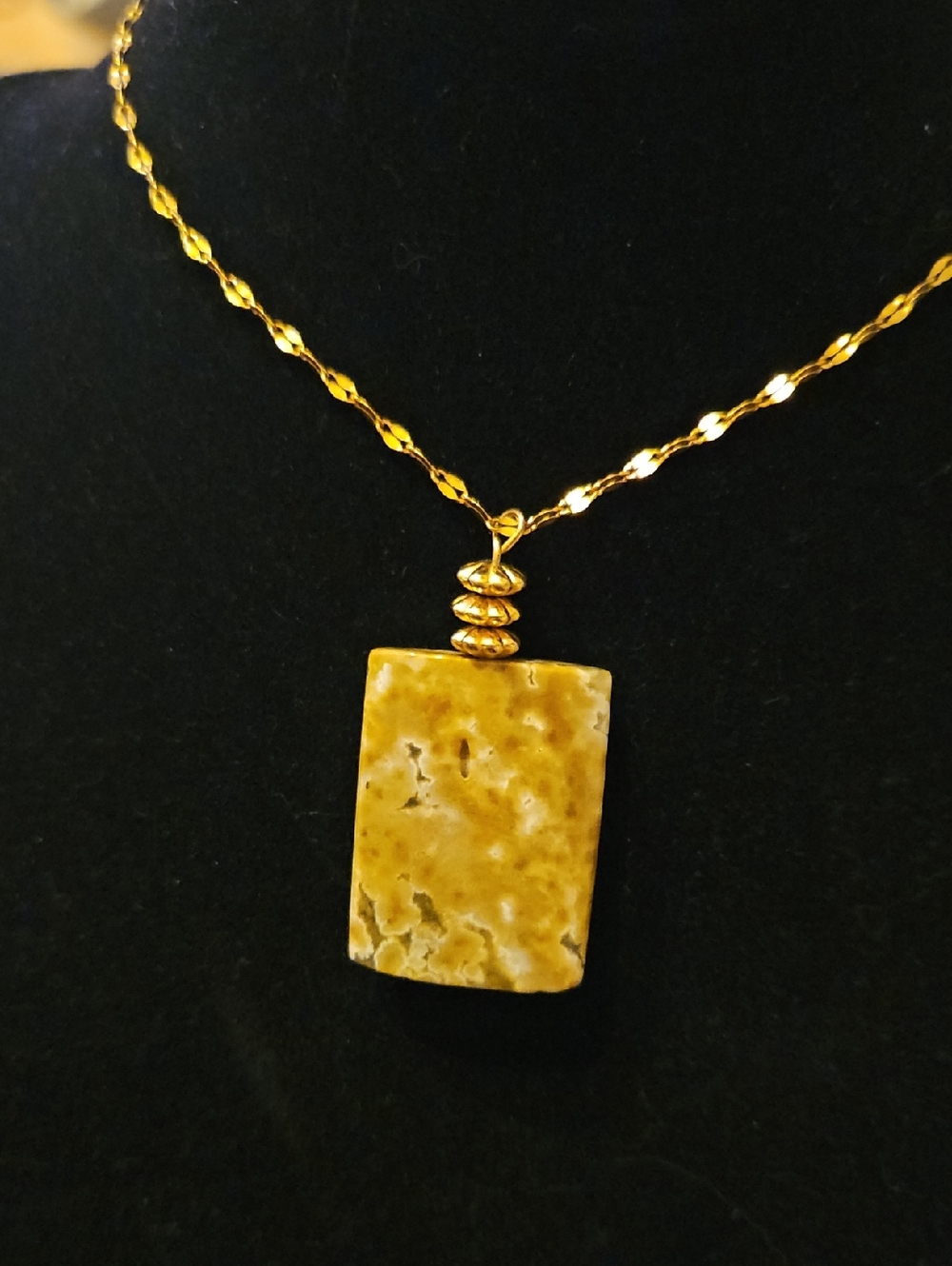 Gold-Tone Yellow Jasper Rectangle Pendant Necklace